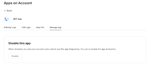 Option to disable an app