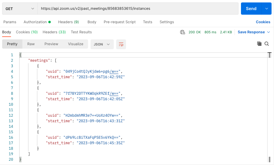 Get meeting instances with meeting ID