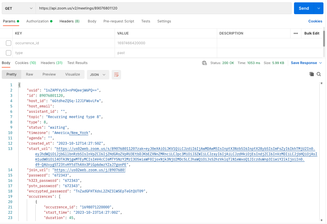 Querying a recurring meeting using meeting ID only