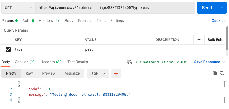 Calling dashboard endpoint with query param type past