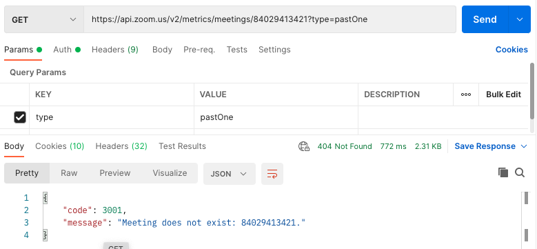 One person meeting using type value pastOne giving error