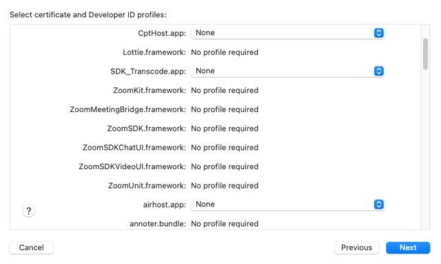 Select certificate Developer ID Profiles
