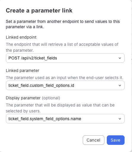 Set a parameter from another endpoint to send values to this parameter via a link.