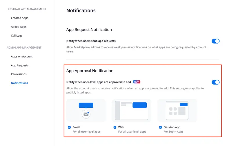 App approval notification setting