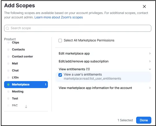 Add scopes - Distribute - Zoom Developer Docs