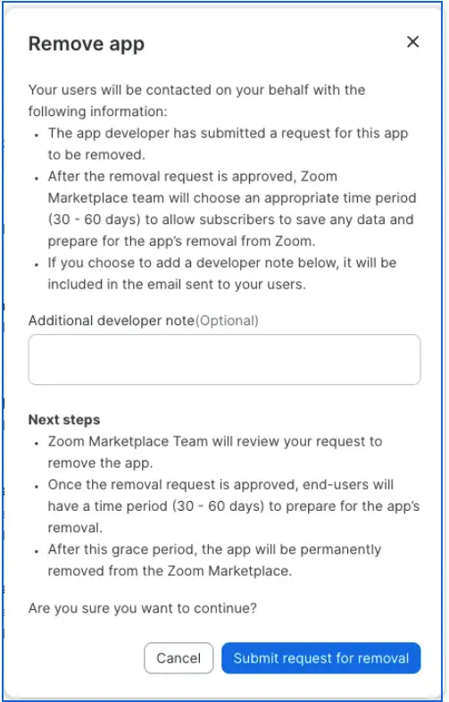 Removing and Unpublishing Apps - Distribute - Zoom Developer Docs
