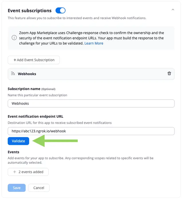 Zoom Webhook Configuration