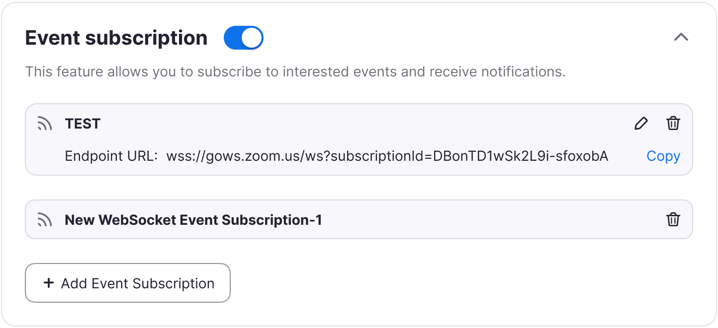 Server-to-Server WebSocket event added