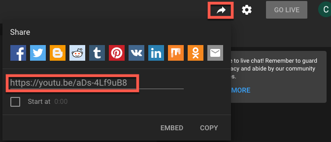 YouTube broadcast URL