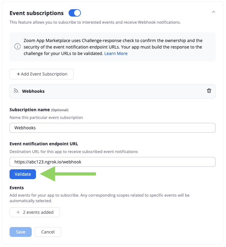 Zoom webhook validate