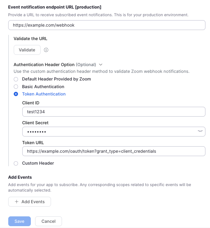 Zoom webhook oauth